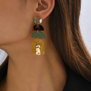 Persimmon Trendy Geometric Resin Arch Drop Dangle Clay Statement Earrings